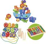 łódka ze zwierzątkami + drewniane cyferki