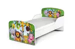 białe łóżko drewniane z materacem 140/70 cm motyw: zwierzęta