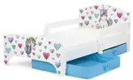 drewniane łóżko dziecięce smart 140/70 cm - jednorożec + 2 pojemniki/szuflady