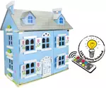 willa alpejska niebieska, domek dla lalek z wyposażeniem i laleczkami + oświetlenie led