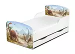 drewniane łóżko z materacem i szufladą 140/70 cm motyw:  dino jurassic