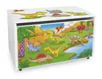 duża drewniana skrzynia na zabawki na kółkach - dinozaury