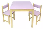 stolik drewniany z krzesełkami różowy