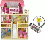 rezydencja - wielki drewniany domek dla lalek +4 laleczki + oświetlenie led