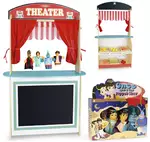 drewniany teatrzyk i sklep 2 w 1 + pacynki "aladyn"