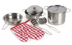 garnki metalowe z akcesoriami + ściereczka