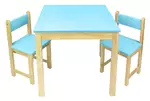 stolik drewniany z krzesełkami niebieski