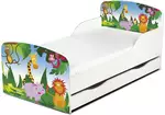 drewniane łóżko z materacem i szufladą 140/70 cm motyw: dżungla