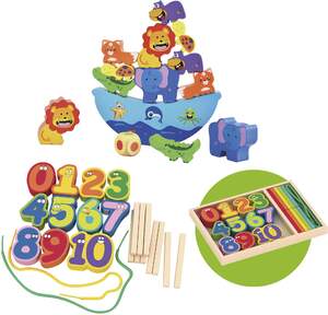 łódka ze zwierzątkami + drewniane cyferki