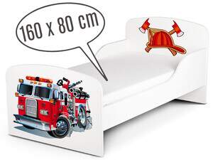 łóżko dziecięce z materacem 160x80 cm - wóz strażacki i kask