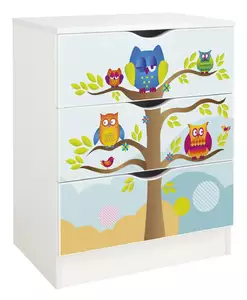 biała komoda z szufladami roma /nadruk sowy/