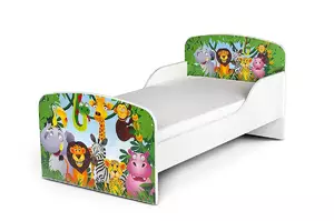 białe łóżko drewniane z materacem 140/70 cm motyw: zwierzęta