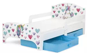 drewniane łóżko dziecięce smart 140/70 cm - jednorożec + 2 pojemniki/szuflady