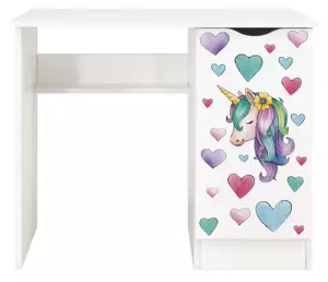 białe biurko  z szafką roma /nadruk jednorożec/