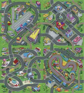 dywanik do pokoju - mata do zabawy ulice miasta - 140 x 160 cm