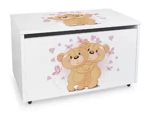 duża drewniana skrzynia na zabawki na kółkach - przytulne misie