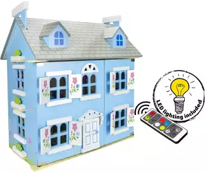 willa alpejska niebieska, domek dla lalek z wyposażeniem i laleczkami + oświetlenie led