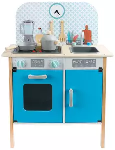 drewniana kuchnia dla dzieci z zegarem - menfi /niebieska