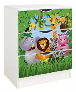 biała komoda z szufladami roma /nadruk zoo/