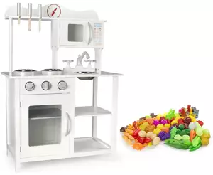 drewniana  kuchnia white classic + duży zestaw owoców  i warzyw