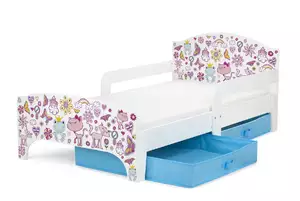 drewniane łóżko dziecięce smart 140/70 cm - kotki i żabki + 2 pojemniki/szuflady