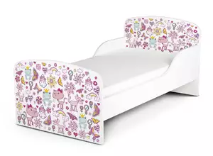 łóżko dziecięce z materacem 140/70 cm - żabki, kotki.. błyskotki