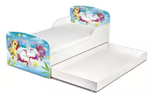 drewniane łóżko z materacem i szufladą 140/70 cm motyw: kucyki pony