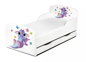 drewniane łóżko z materacem i szufladą 140/70 cm motyw:  mały smok