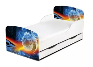 drewniane łóżko z materacem i szufladą 140/70 cm motyw:  piłka nożna