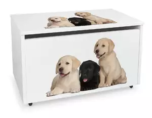 duża drewniana skrzynia na zabawki na kółkach - psy