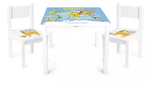 drewniany stolik z krzesełkami  yeti "mapa świata"