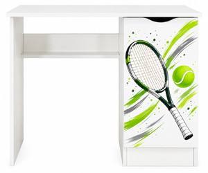 białe biurko z szafką roma - nadruk tenis