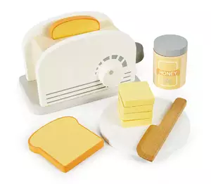 drewniany toster w pastelowych kolorach