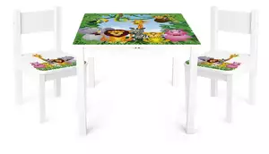 drewniany stolik z krzesełkami yeti "zwierzaki"