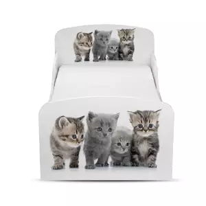 łóżko dziecięce z materacem 140/70 cm - koty, kociaki...rozrabiaki