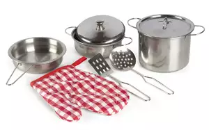 garnki metalowe z akcesoriami + ściereczka