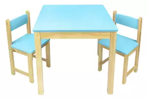 stolik drewniany z krzesełkami niebieski