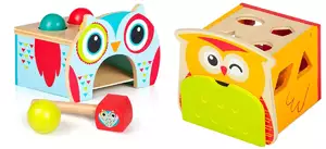 sowi zestaw: sortownik z klockami + przybijanka z młotkiem