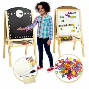 drewniana tablica z zegarem + literki i cyferki magnetyczne