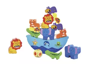 łódka ze zwierzątkami - drewniana zabawka zręcznościowa